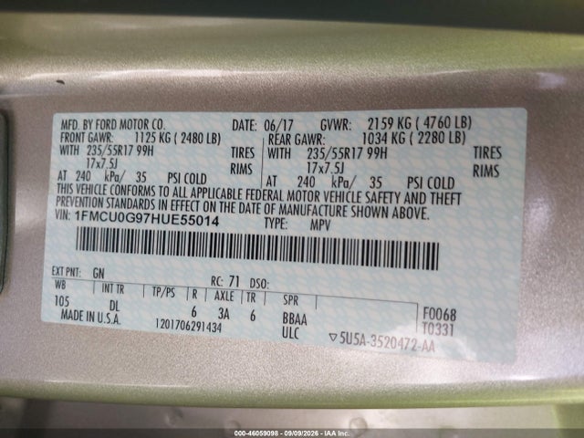 Ford ESCAPE SE 2017 1FMCU0G97HUE55014 Image 9