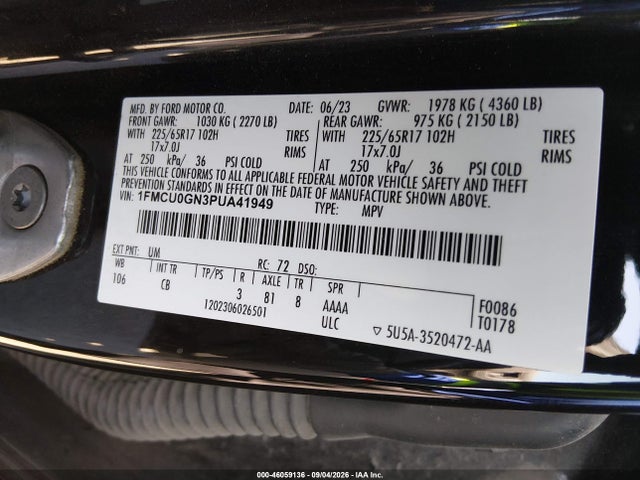 2023 Ford Escape Active მანქანა იყიდება აუქციონზე, vin: 1FMCU0GN3PUA41949, აუქციონის ნომერი: 46059136