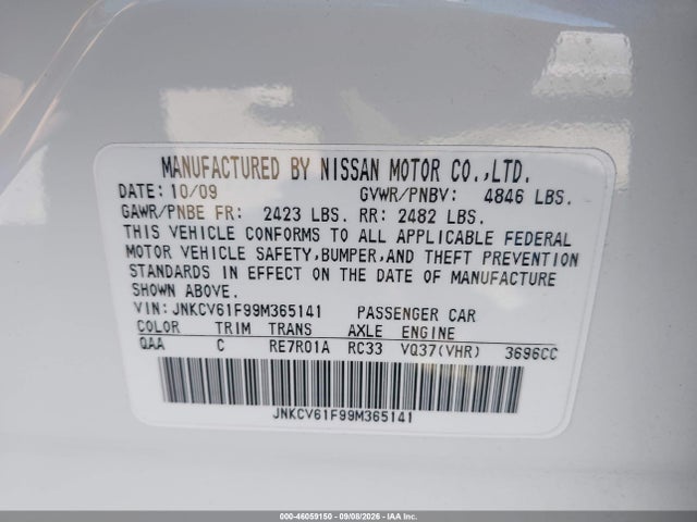 Продажа на аукционе авто 2009 Infiniti G37x, vin: JNKCV61F99M365141, номер лота: 46059150