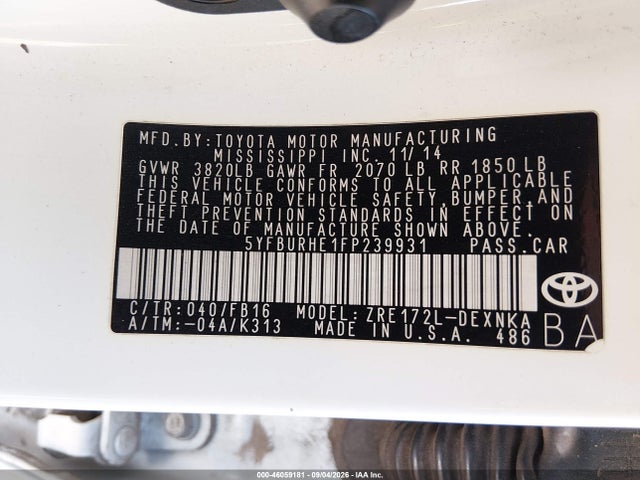 Toyota COROLLA LE 2015 5YFBURHE1FP239931 Image 9