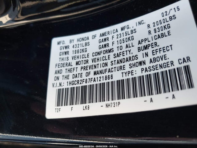 1HGCR2F87FA121866 Honda Accord Ex-l
