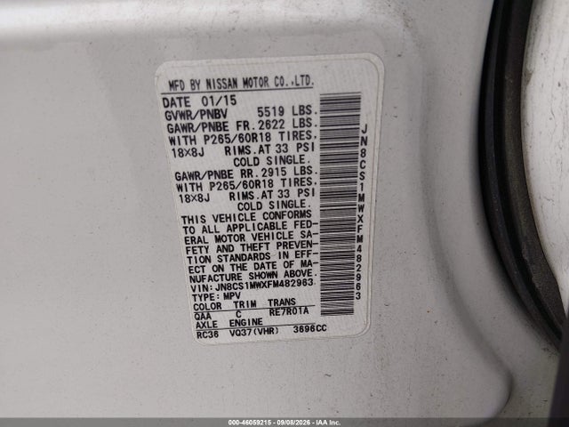2015 Infiniti Qx70 მანქანა იყიდება აუქციონზე, vin: JN8CS1MWXFM482963, აუქციონის ნომერი: 46059215