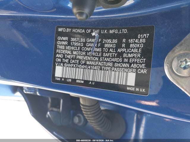 Aukcja sprzedaży 2017 Honda Civic Ex, vin: SHHFK7H54HU416402, numer aukcji: 46059239