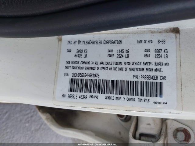 46059262 :رقم المزاد ، 2B3HD56G84H661979 vin ، 2004 Dodge Intrepid Es/sxt مزاد بيع
