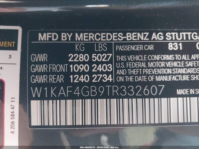 W1KAF4GB9TR332607 Mercedes-Benz C 300