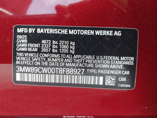 Aukcja sprzedaży 2026 Bmw 330i Xdrive Na, vin: 3MW89CW00T8F88927, numer aukcji: 46059286