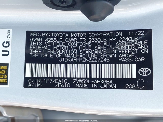 2022 Toyota Prius Prime Xle მანქანა იყიდება აუქციონზე, vin: JTDKAMFP2N3227245, აუქციონის ნომერი: 46059295