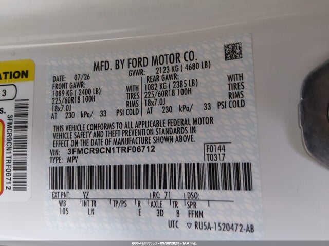 Продажа на аукционе авто 2026 Ford Bronco Sport Outer Banks, vin: 3FMCR9CN1TRF06712, номер лота: 46059303