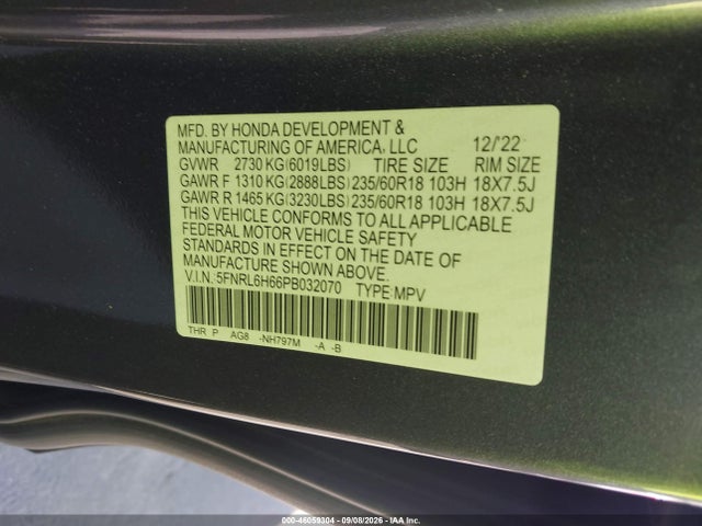 Продажа на аукционе авто 2023 Honda Odyssey Ex-l, vin: 5FNRL6H66PB032070, номер лота: 46059304