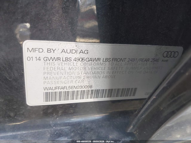 46059326 :رقم المزاد ، WAUFFAFL5EN030098 vin ، 2014 Audi A4 2.0t Premium مزاد بيع