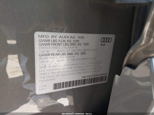 Aukcja sprzedaży 2021 Audi Q3 Premium 45 Tfsi S Line Quattro Tiptronic, vin: WA1DECF32M1046803, numer aukcji: 46059327