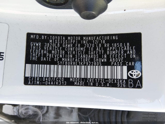 Toyota COROLLA SE 2019 5YFBURHE1KP922805 Image 9