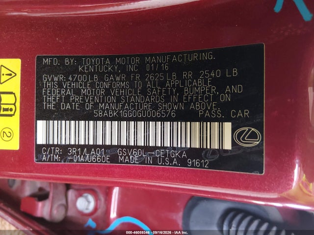 Lexus ES 350 2016 58ABK1GG0GU006576 Image 9