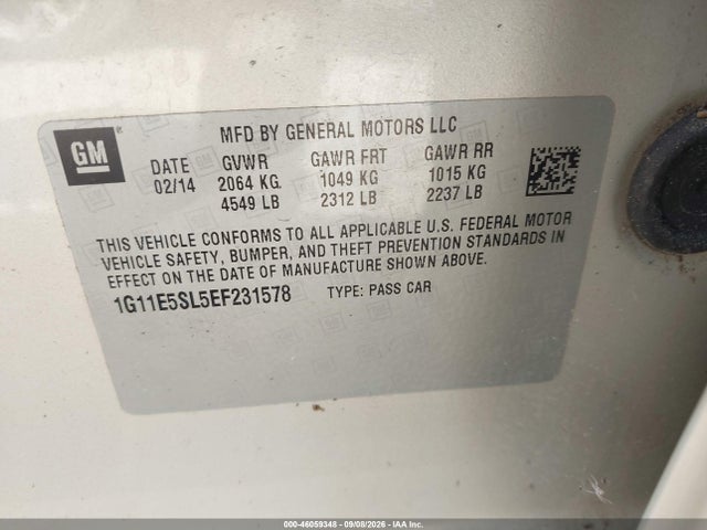 2014 Chevrolet Malibu 2lt მანქანა იყიდება აუქციონზე, vin: 1G11E5SL5EF231578, აუქციონის ნომერი: 46059348