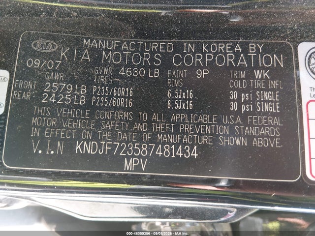 Aukcja sprzedaży 2008 Kia Sportage Ex V6, vin: KNDJF723587481434, numer aukcji: 46059356