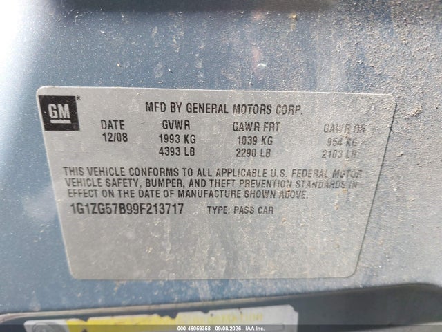 Продажа на аукционе авто 2009 Chevrolet Malibu Ls, vin: 1G1ZG57B99F213717, номер лота: 46059358