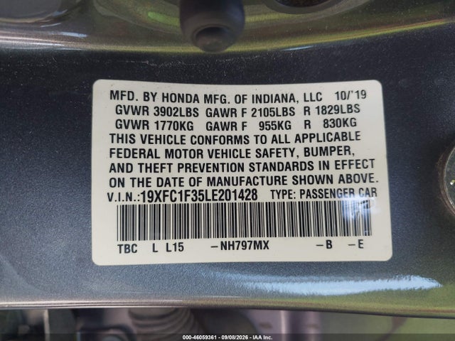 Honda CIVIC EX 2020 19XFC1F35LE201428 Image 9