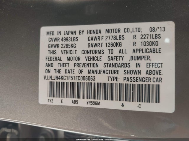 46059365 :رقم المزاد ، JH4KC1F51EC006063 vin ، 2014 Acura Rlx مزاد بيع