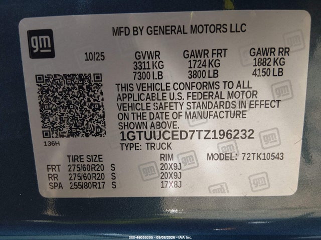 2026 Gmc Sierra 1500 , Short Bed, Elevation, 4wd მანქანა იყიდება აუქციონზე, vin: 1GTUUCED7TZ196232, აუქციონის ნომერი: 46059395