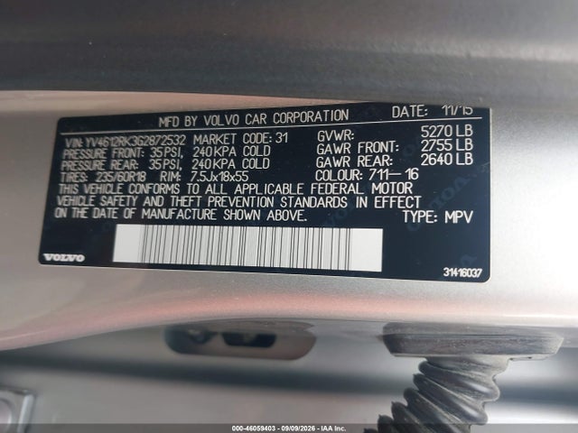 Volvo Xc60 T5 Premier 2016 YV4612RK3G2872532 Image 9