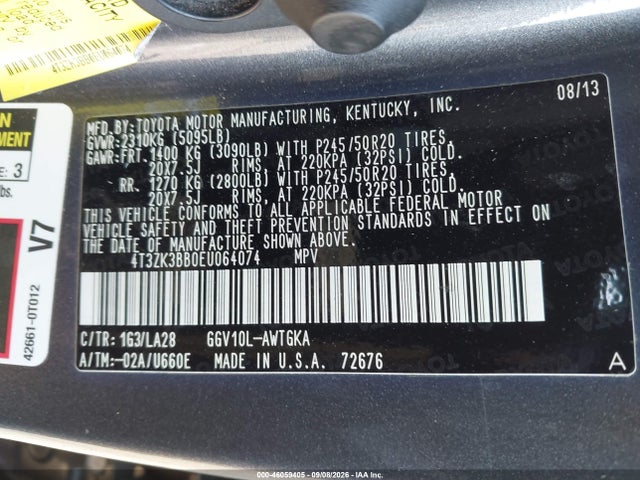 Aukcja sprzedaży 2014 Toyota Venza Xle V6, vin: 4T3ZK3BB0EU064074, numer aukcji: 46059405