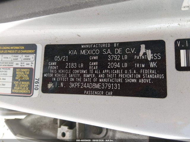 Продажа на аукционе авто 2021 Kia Forte Lxs, vin: 3KPF24AD8ME379131, номер лота: 46059409