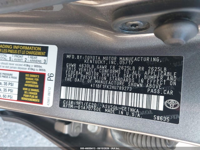 Aukcja sprzedaży 2017 Toyota Camry Le, vin: 4T1BF1FK2HU789273, numer aukcji: 46059413