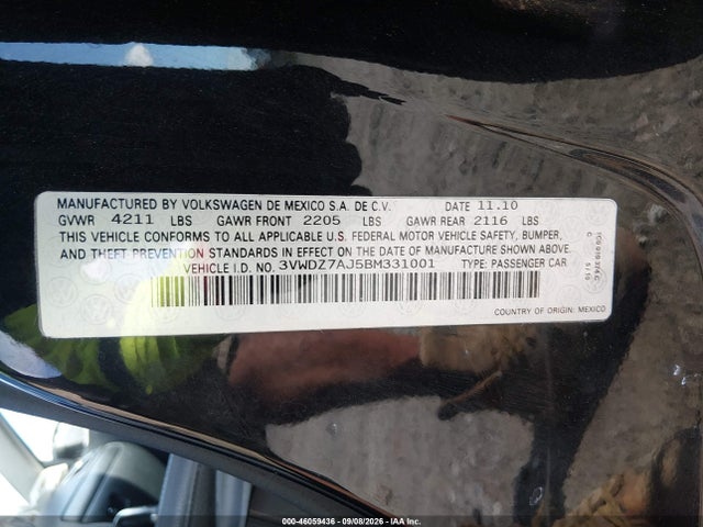 Aukcja sprzedaży 2011 Volkswagen Jetta 2.5l Se, vin: 3VWDZ7AJ5BM331001, numer aukcji: 46059436