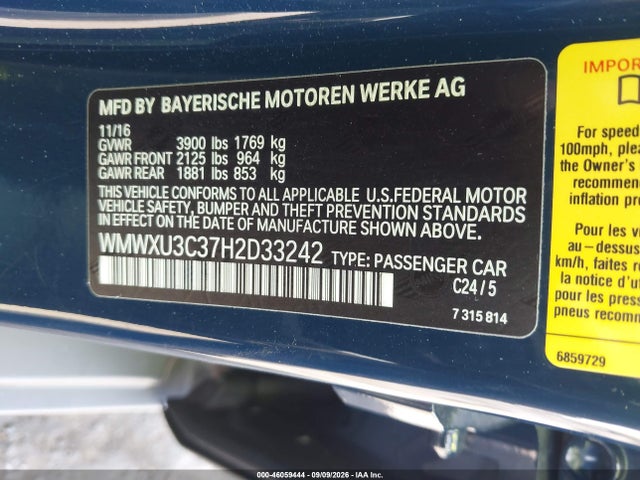 2017 Mini Hardtop Cooper S მანქანა იყიდება აუქციონზე, vin: WMWXU3C37H2D33242, აუქციონის ნომერი: 46059444