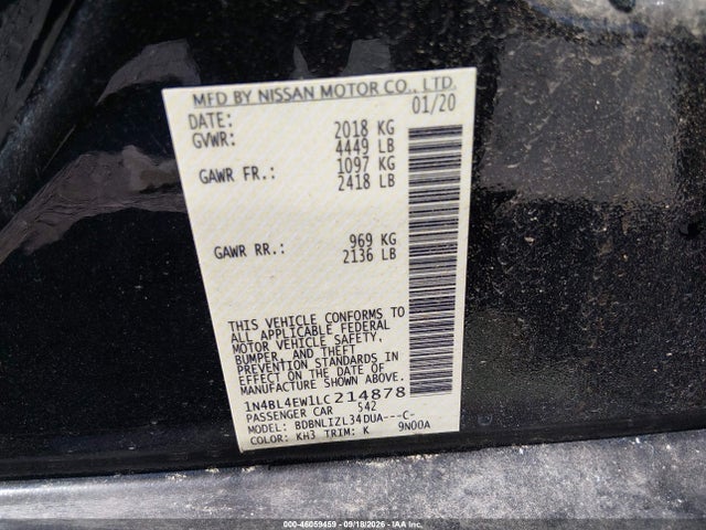 Aukcja sprzedaży 2020 Nissan Altima Sl Intelligent Awd, vin: 1N4BL4EW1LC214878, numer aukcji: 46059459
