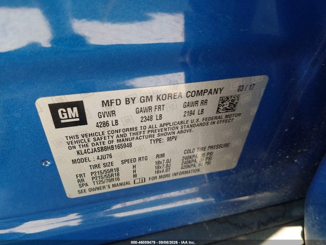 46059479 :رقم المزاد ، KL4CJASB8HB165948 vin ، 2017 Buick Encore Preferred مزاد بيع