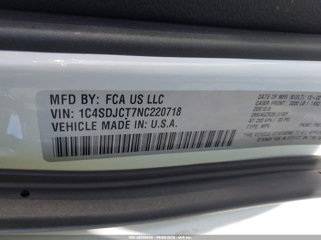 1C4SDJCT7NC220718 Dodge Durango R/t Awd