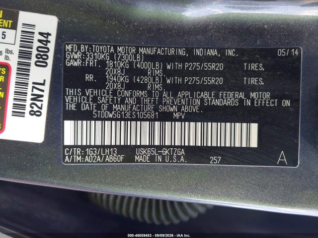 Aukcja sprzedaży 2014 Toyota Sequoia Platinum 5.7l V8, vin: 5TDDW5G13ES105681, numer aukcji: 46059483