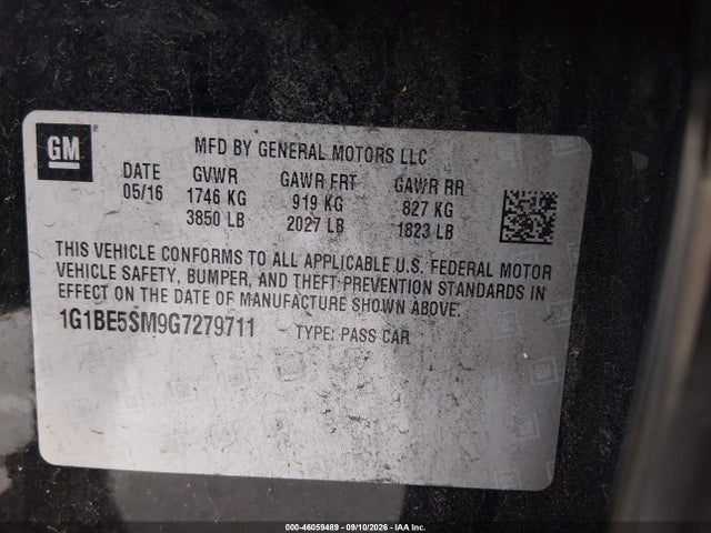Chevrolet Cruze Lt Auto 2016 1G1BE5SM9G7279711 Image 9