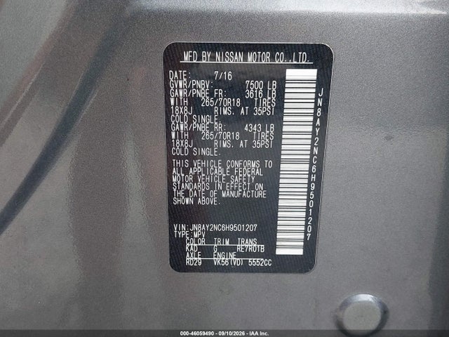 Nissan ARMADA SV 2017 JN8AY2NC6H9501207 Image 9