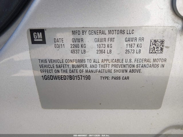 Продажа на аукционе авто 2011 Cadillac Sts Rwd W/1sb, vin: 1G6DW6ED7B0157190, номер лота: 46059507