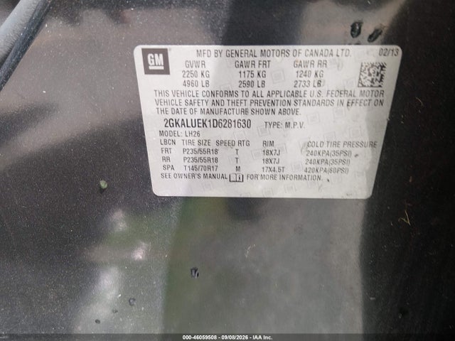 Продаж на аукціоні авто 2013 Gmc Terrain Slt-1, vin: 2GKALUEK1D6281630, номер лоту: 46059508