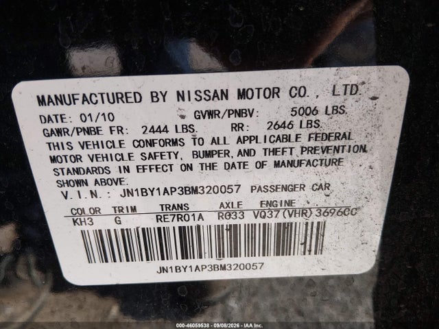 Aukcja sprzedaży 2011 Infiniti M37, vin: JN1BY1AP3BM320057, numer aukcji: 46059538