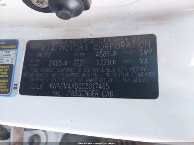 Aukcja sprzedaży 2012 Kia Optima Hybrid Ex, vin: KNAGM4AD6C5017465, numer aukcji: 46059554