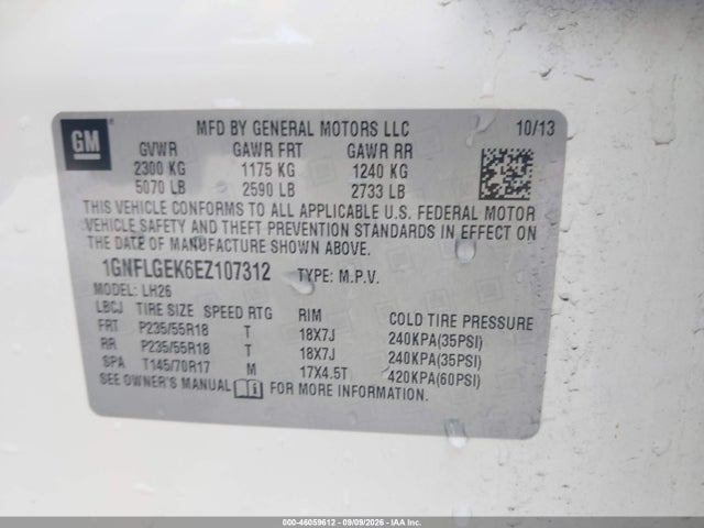 2014 Chevrolet Equinox 2lt მანქანა იყიდება აუქციონზე, vin: 1GNFLGEK6EZ107312, აუქციონის ნომერი: 46059612