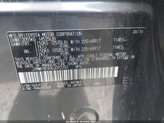 Aukcja sprzedaży 2016 Toyota Rav4 Xle, vin: JTMWFREV0GJ092250, numer aukcji: 46059615