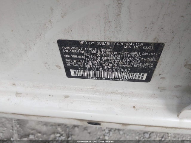 2021 Subaru Crosstrek Limited მანქანა იყიდება აუქციონზე, vin: JF2GTHNC8MH659587, აუქციონის ნომერი: 46059621