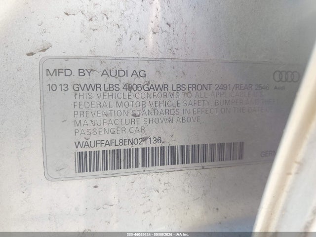 Aukcja sprzedaży 2014 Audi A4 2.0t Premium, vin: WAUFFAFL8EN021136, numer aukcji: 46059624