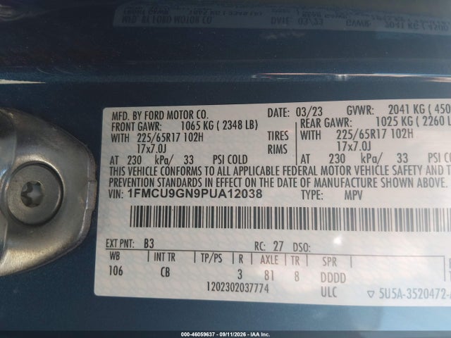 1FMCU9GN9PUA12038 Ford Escape Active