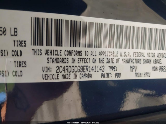 2014 Dodge Grand Caravan Sxt მანქანა იყიდება აუქციონზე, vin: 2C4RDGCG9ER141143, აუქციონის ნომერი: 46059664