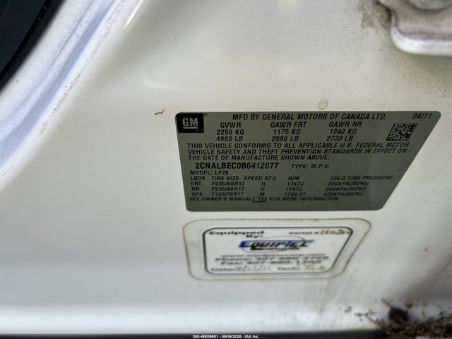 Продажа на аукционе авто 2011 Chevrolet Equinox Ls, vin: 2CNALBEC0B6412077, номер лота: 46059681