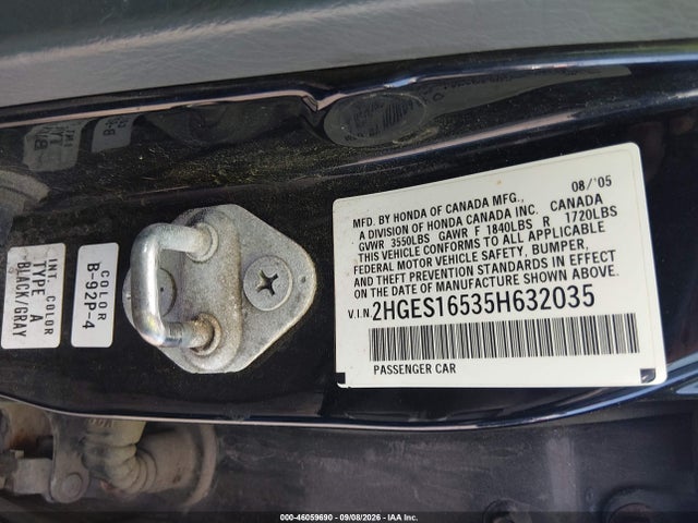 Продажа на аукционе авто 2005 Honda Civic Lx, vin: 2HGES16535H632035, номер лота: 46059690