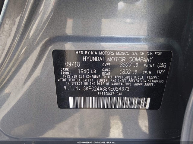 2019 Hyundai Accent Se მანქანა იყიდება აუქციონზე, vin: 3KPC24A38KE054373, აუქციონის ნომერი: 46059697