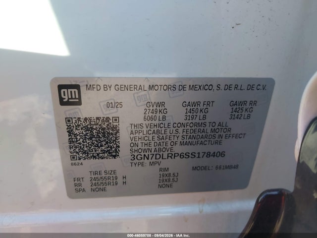 46059708 :رقم المزاد ، 3GN7DLRP6SS178406 vin ، 2025 Chevrolet Equinox Ev Lt مزاد بيع
