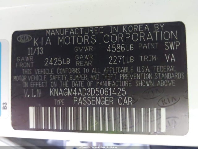 Продаж на аукціоні авто 2013 Kia Optima Hybrid Lx, vin: KNAGM4AD3D5061425, номер лоту: 46059714